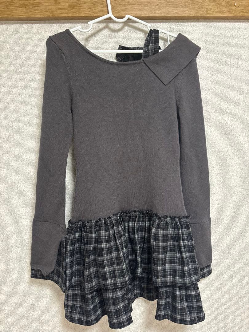 BUBBLES チェックリボンワンショルワンピース