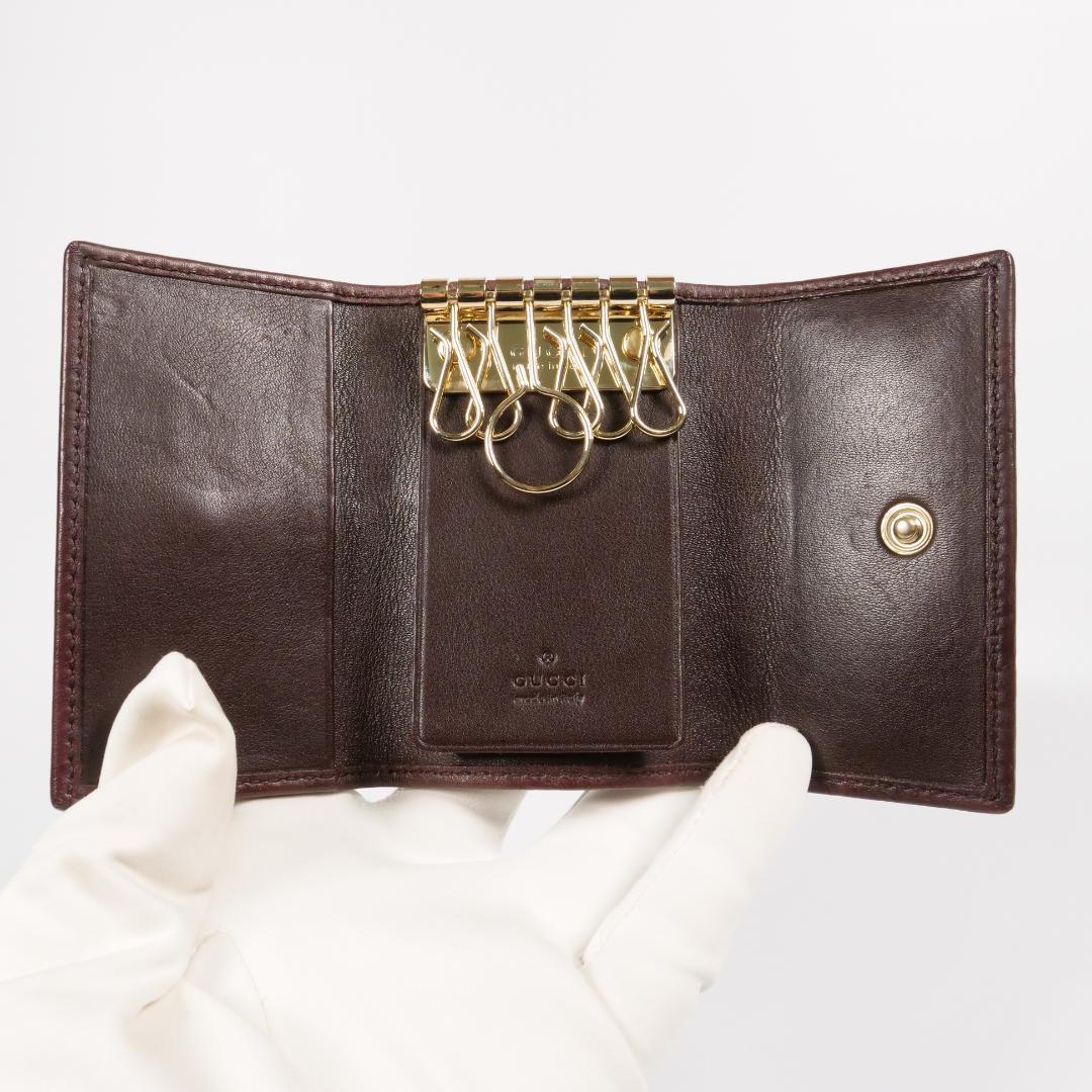極美品✨グッチ キーケース シマ リボン 6連 GG レザー ブラウン
