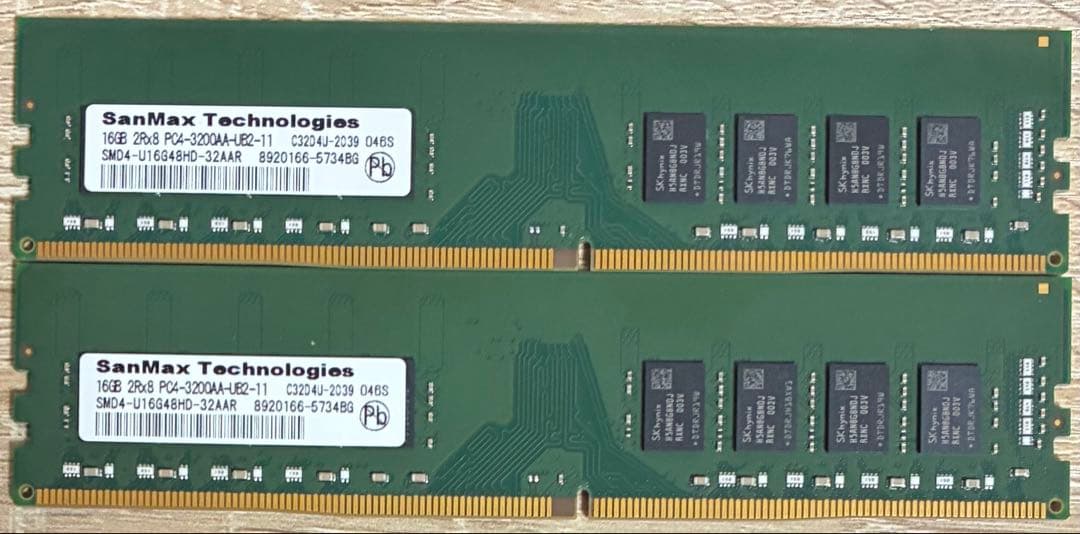 【中古】DDR4-3200 32GB(16GB×2枚) Sanmax