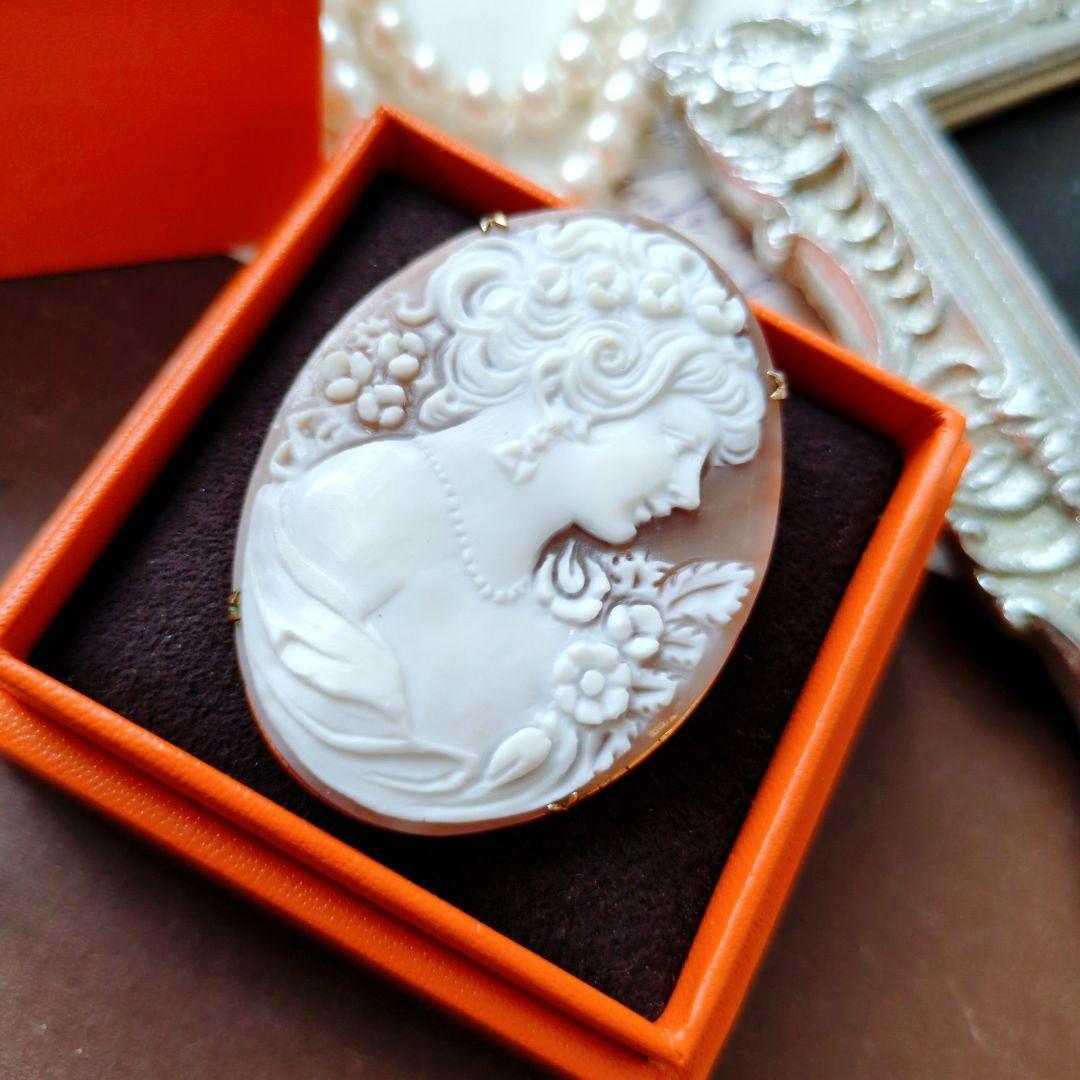 М刻印 イタリア シェルカメオ ブローチ ペンダント cameo 貴婦人