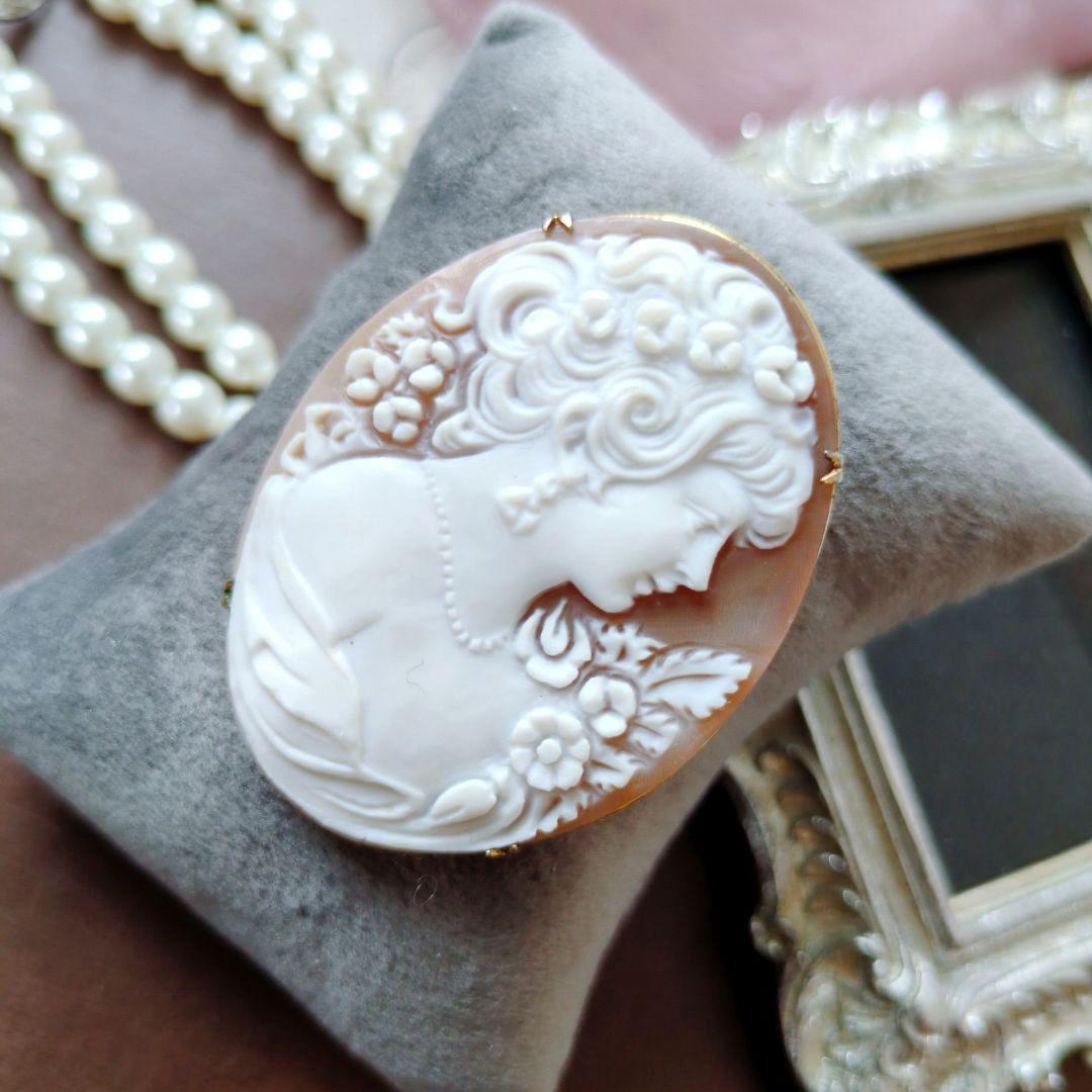 М刻印 イタリア シェルカメオ ブローチ ペンダント cameo 貴婦人