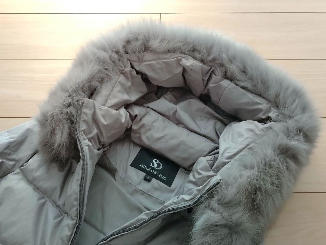 フォックスファー ロングダウンコート S グレー