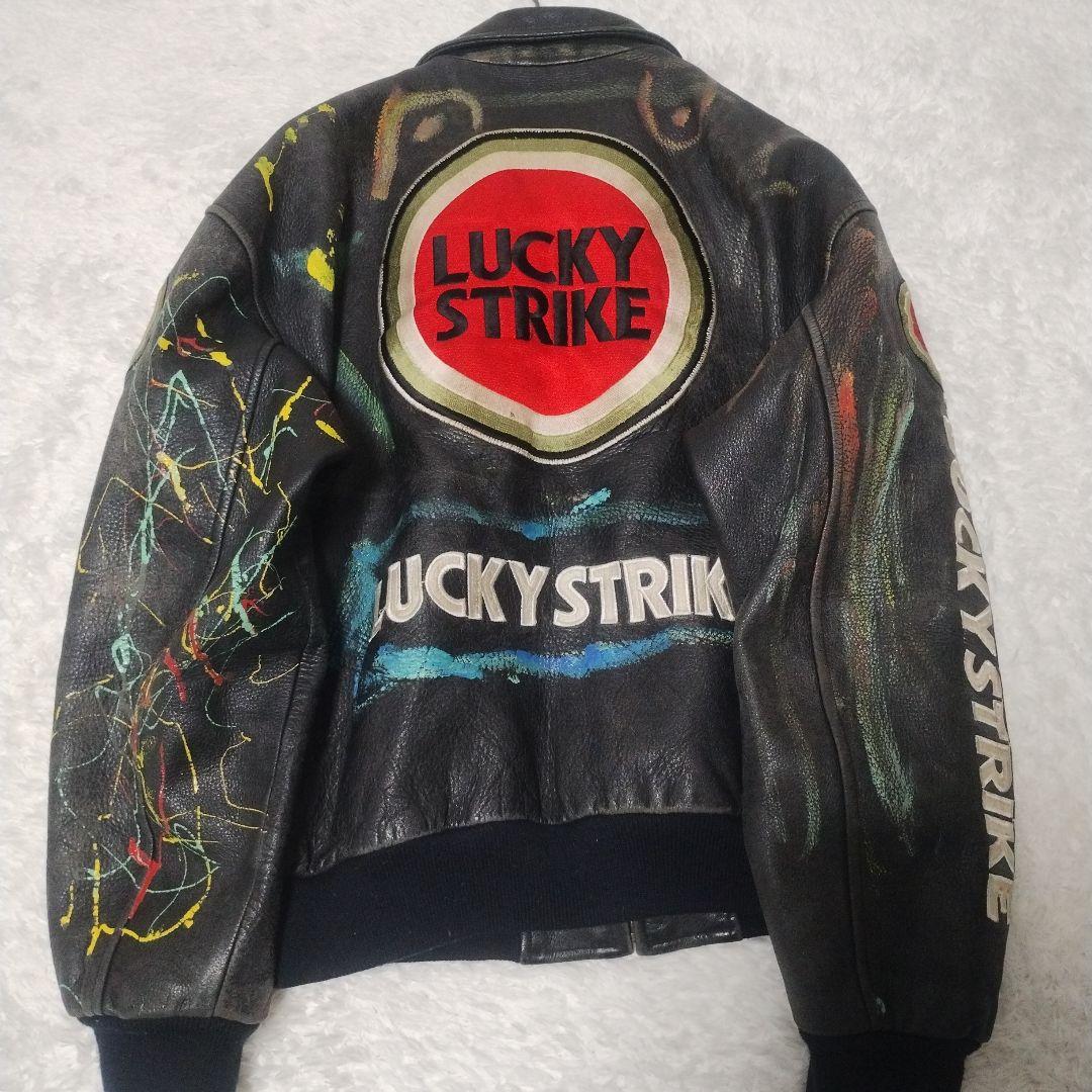 N*u様 希少　ラッキーストライク　牛革　レザージャケット　ペイント　ワッペン