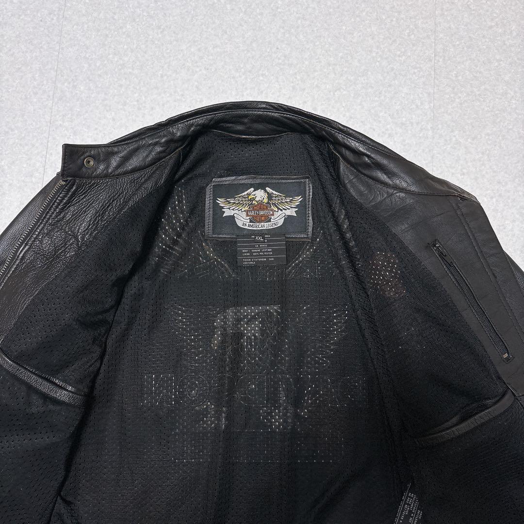 ⭐美品⭐ハーレーダビッドソン シングル ライダースジャケット ロゴ 刺繍 XXL