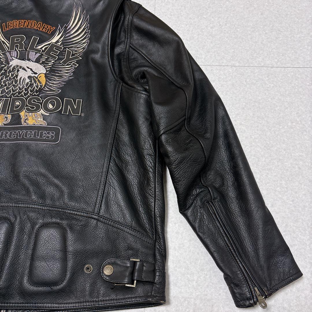 ⭐美品⭐ハーレーダビッドソン シングル ライダースジャケット ロゴ 刺繍 XXL
