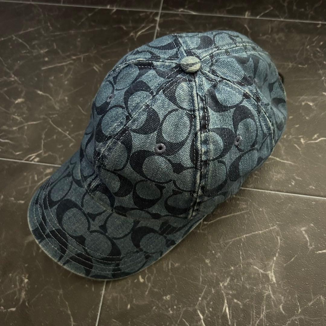 COACH（コーチ）シグネチャーキャップ＊帽子＊デニムブルー＊レザー