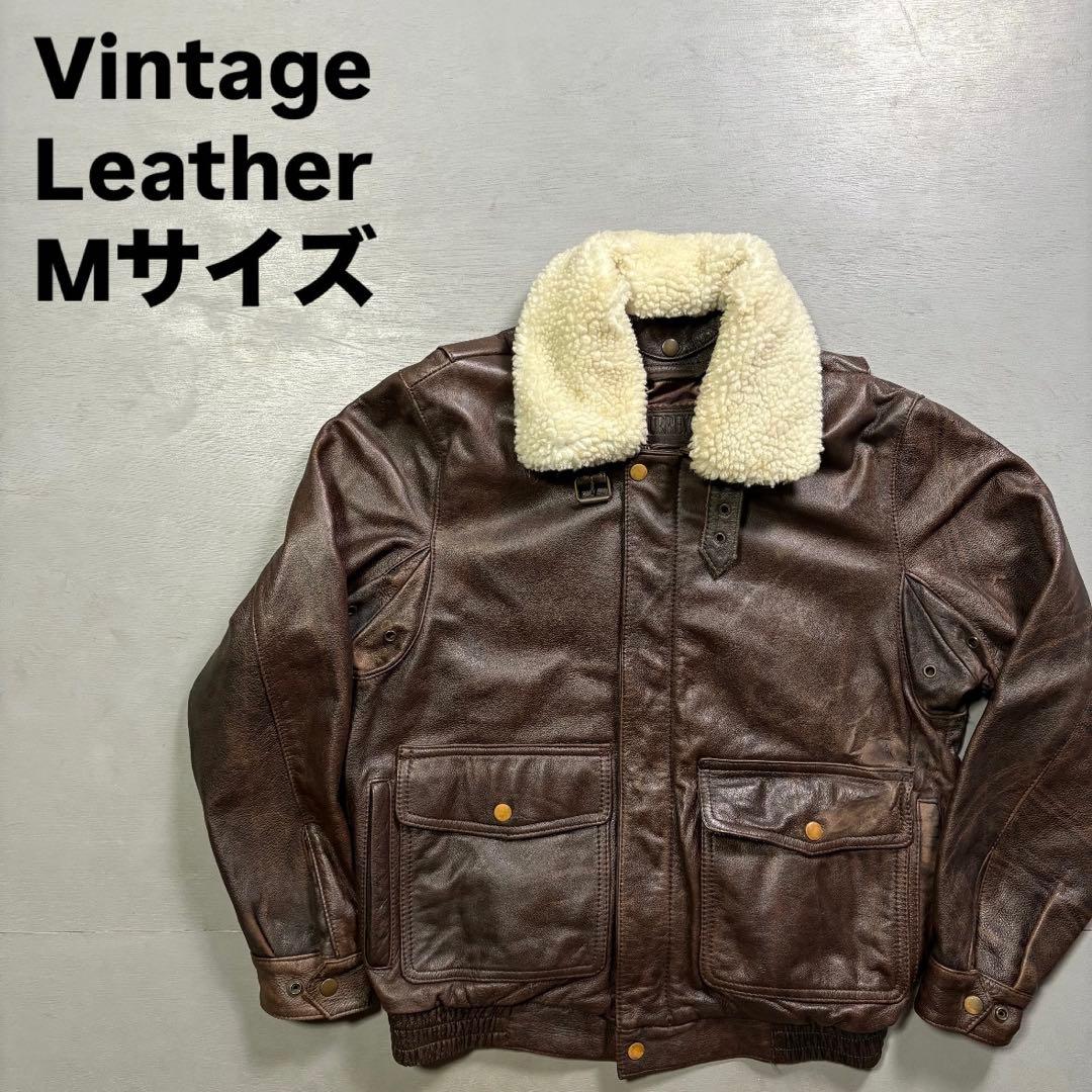 vintage A-2 レザージャケット　襟ボア着脱可能　牛革　短丈　M