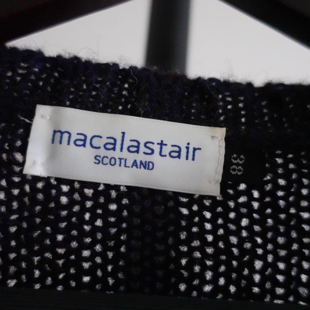 Macalastair クルーネックニット　ネイビー×ブラウン　スコットランド製