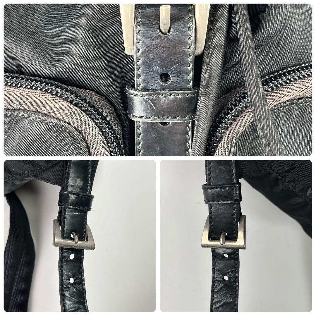 美品 プラダ リュック バックパック 巾着 ベルト 三角ロゴ ナイロン レザー