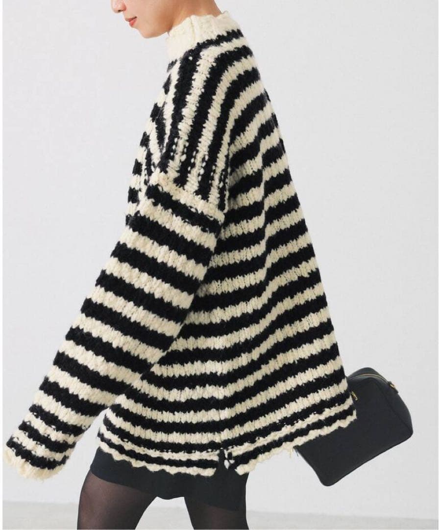 IENA BLACK ハイネックボーダーニット