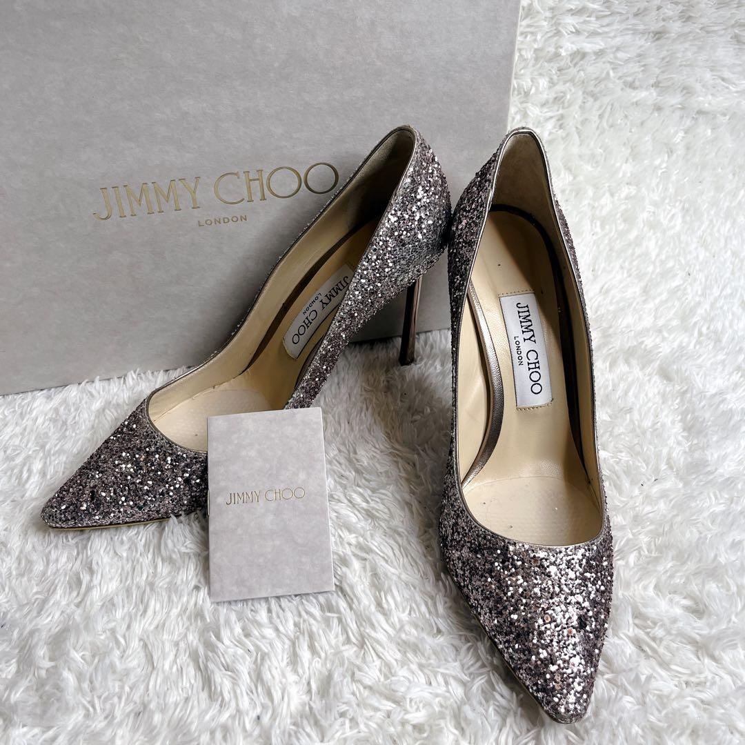 未使用級 jimmy choo グリッター ピンヒール 結婚式 箱つき パンプス
