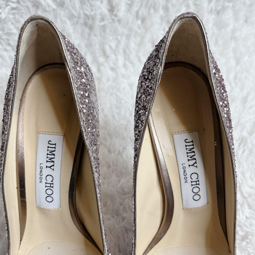 未使用級 jimmy choo グリッター ピンヒール 結婚式 箱つき パンプス