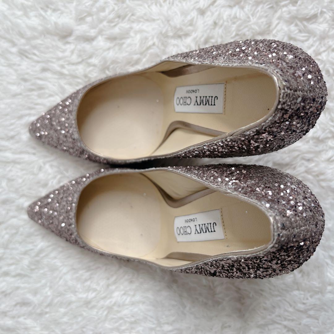未使用級 jimmy choo グリッター ピンヒール 結婚式 箱つき パンプス