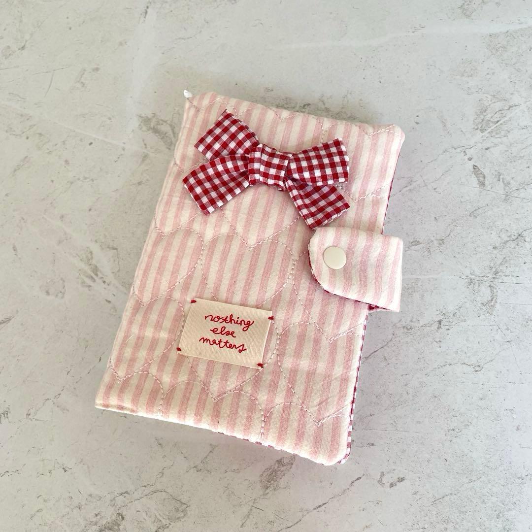 A6バインダー&バインダーカバーセット　韓国　ギンガムチェックリボン　ピンク