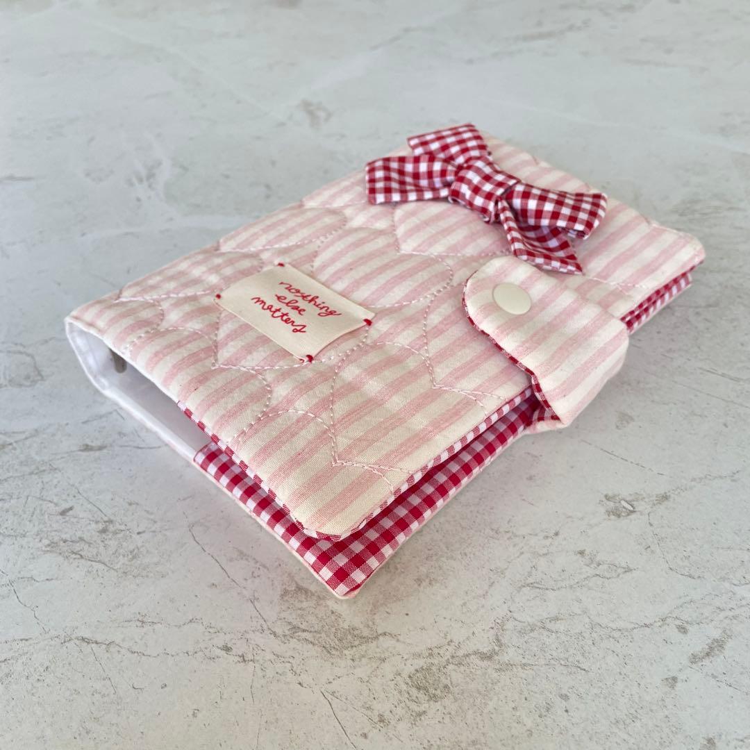 A6バインダー&バインダーカバーセット　韓国　ギンガムチェックリボン　ピンク