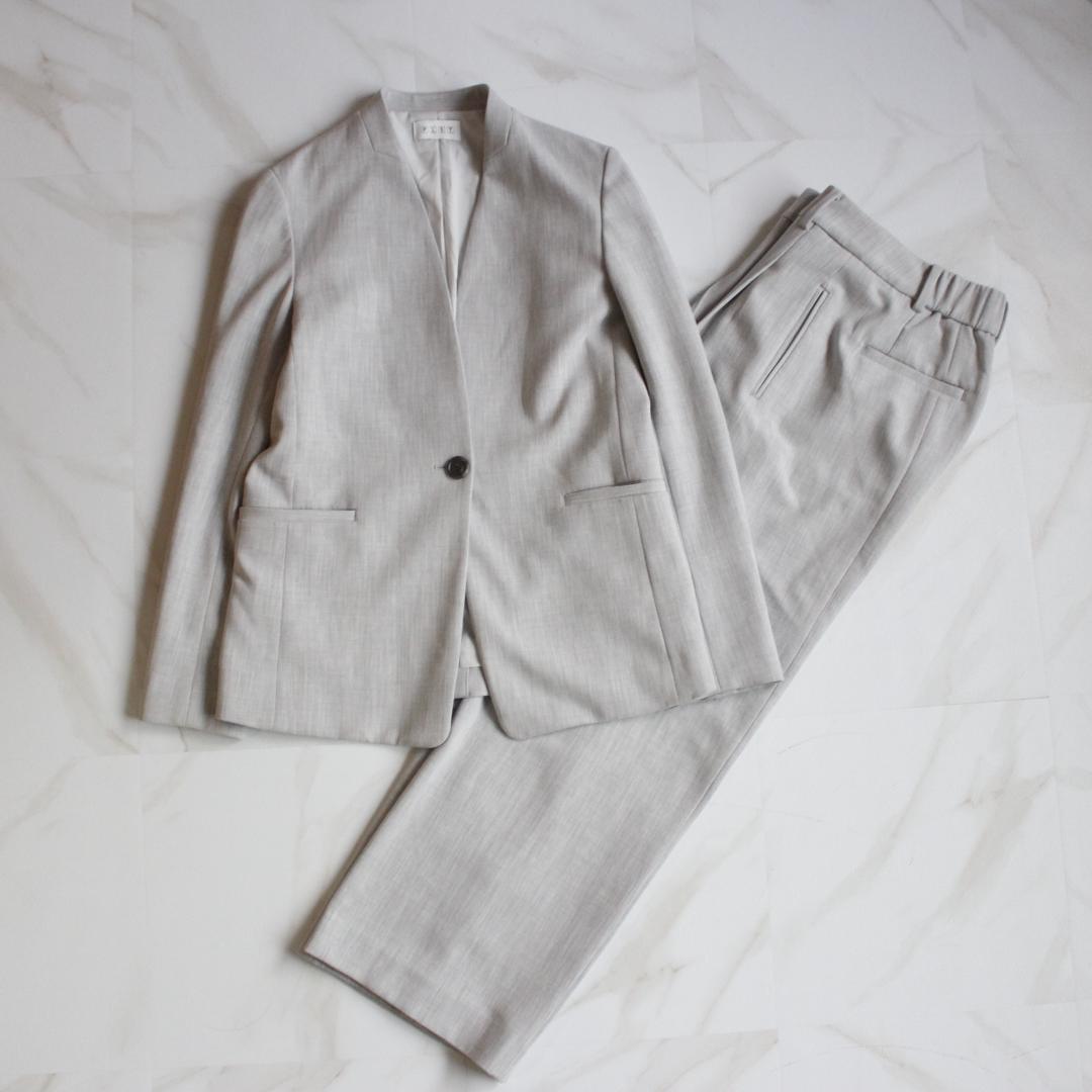 PLST セットアップスーツ XS ノーカラー パンツ グレー ウォッシャブル