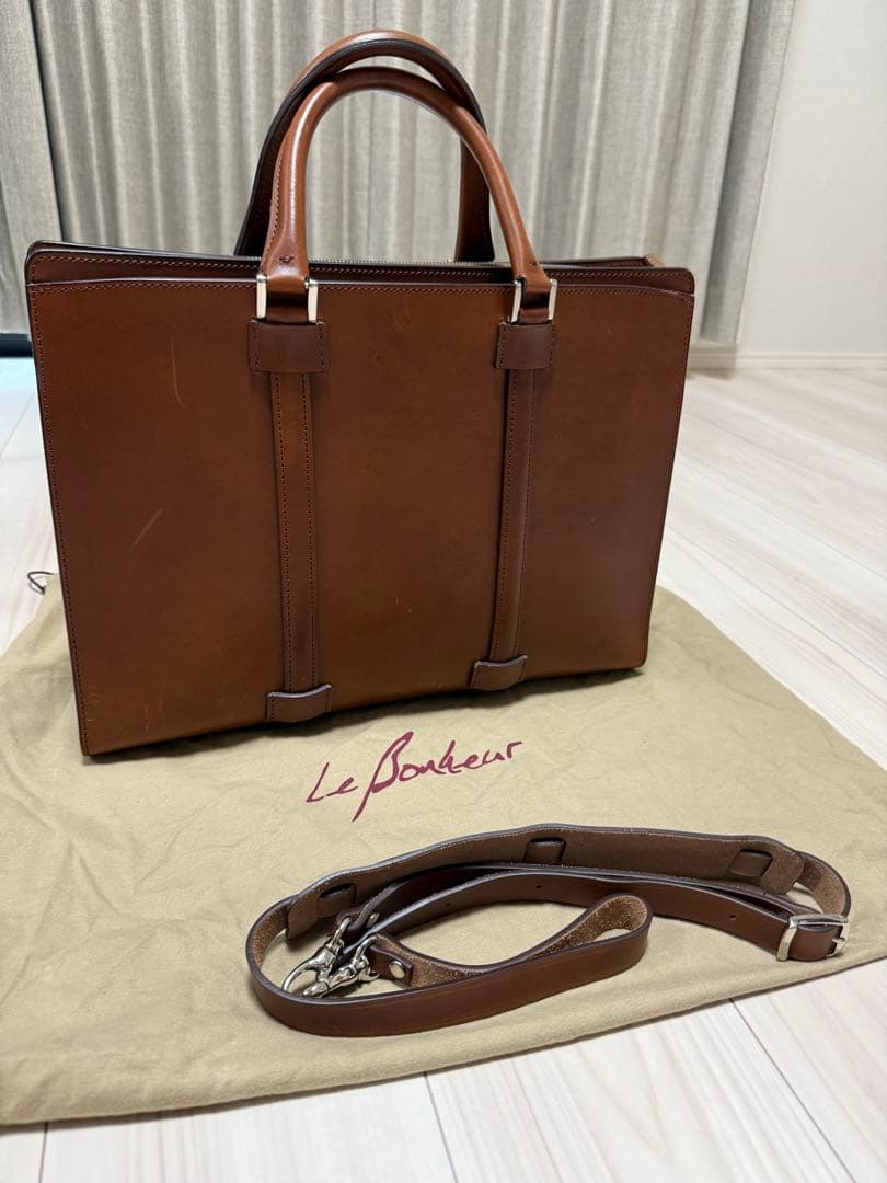 Le Bonheur ブッテーロ天ファスナーブリーフケース　茶　ル・ボナー