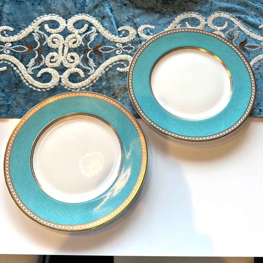 ウェッジウッドユーランダー パウダーターコイズディナー皿27cm磁器2枚セット