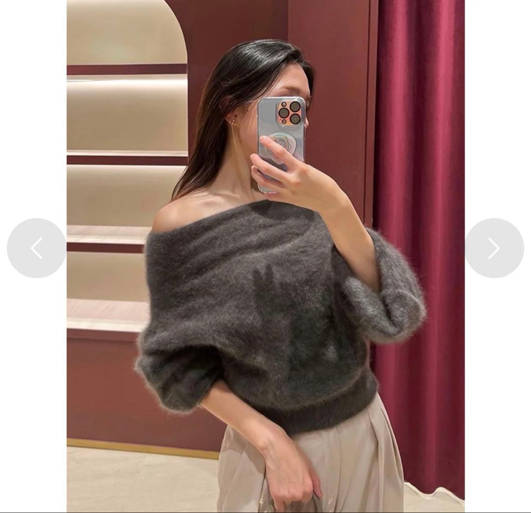 anuans ｜オフショルニットプルオーバーCHARCOALGREY