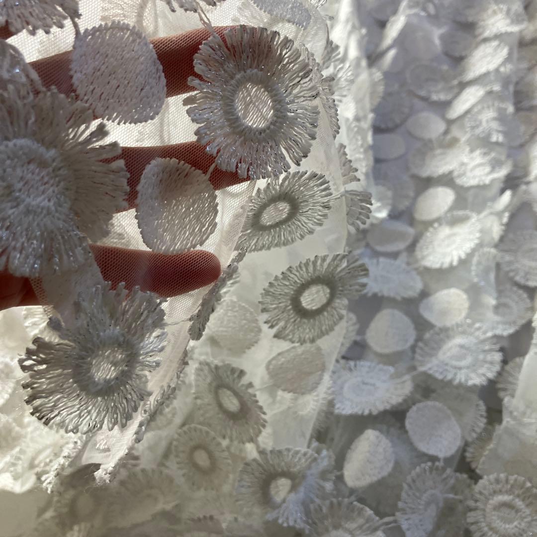 オブリ　マーガレットドット刺繍　レース　ホワイトフレアロングスカート M