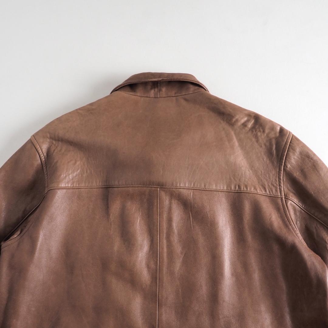 ラルフローレン　羊皮　レザージャケット　ブラウン　裏地チェック