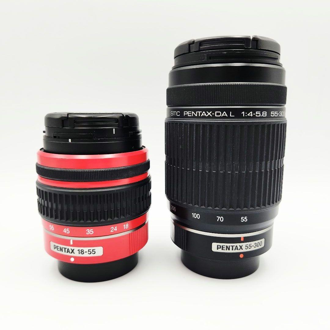 【美品】PENTAX K-X レッド 標準+超望遠レンズセット 箱、説明書付き