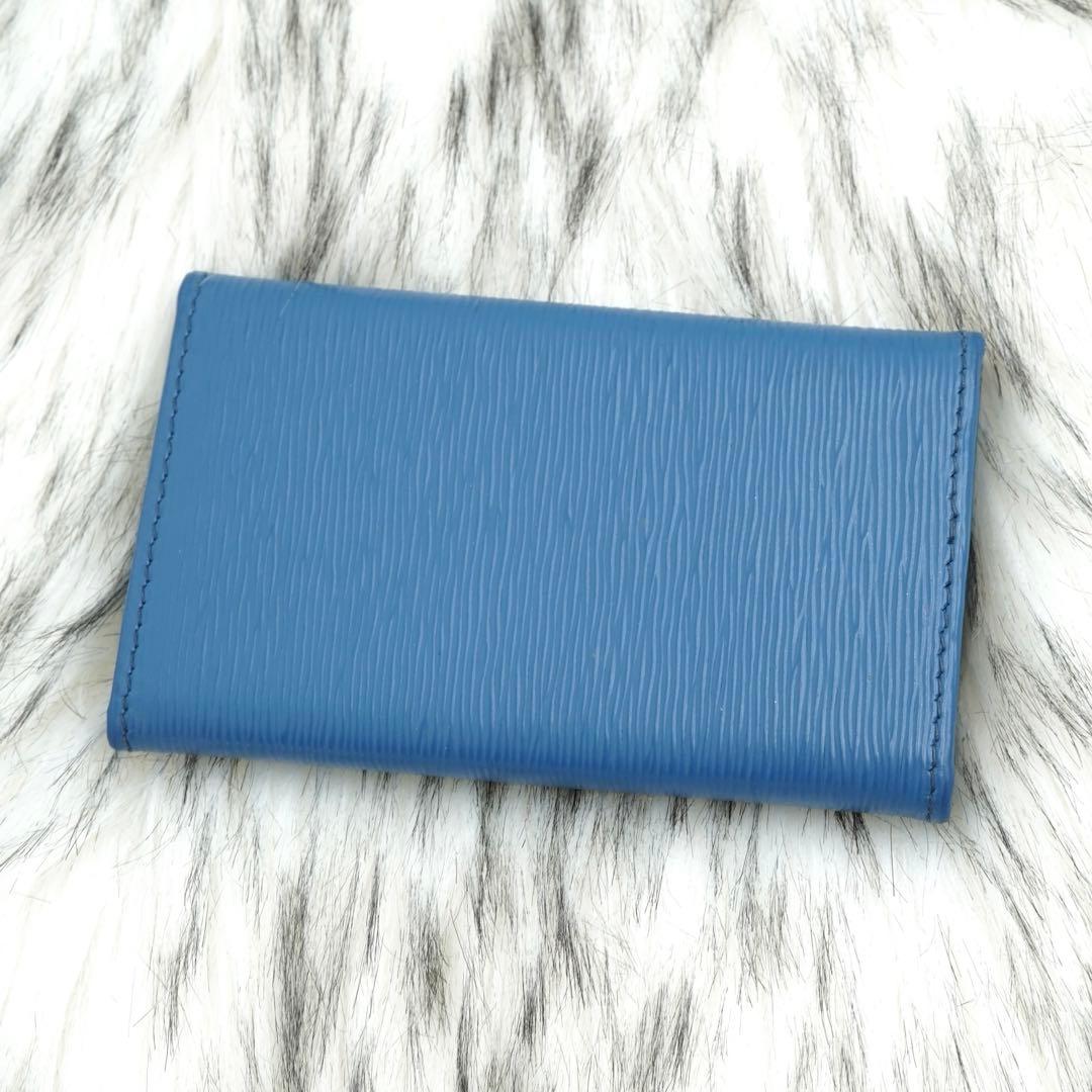極美品　PRADA プラダ　キーケース　エピ　レザー　メタルロゴ　ブルー系　希少