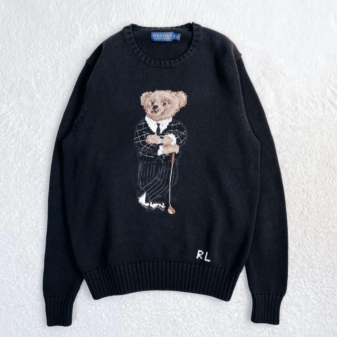 美品✨ポロゴルフ ベア ニット ゴルフベア コットン 黒 男女兼用 XS