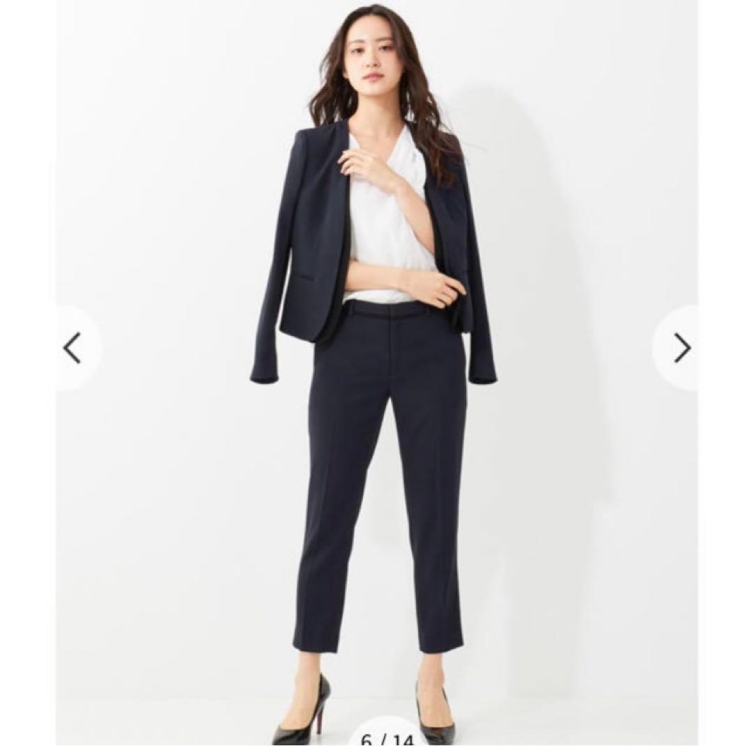 【美品】ベイジ セットアップノーカラー ジャケット CINDY シンディ　紺