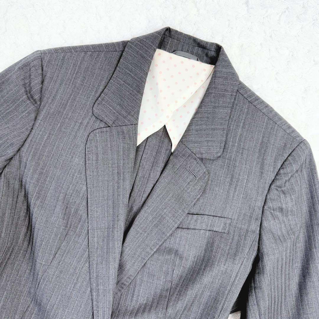 【シルク&ストレッチ】エヌライン セットアップ グレー ストライプ 大きいサイズ