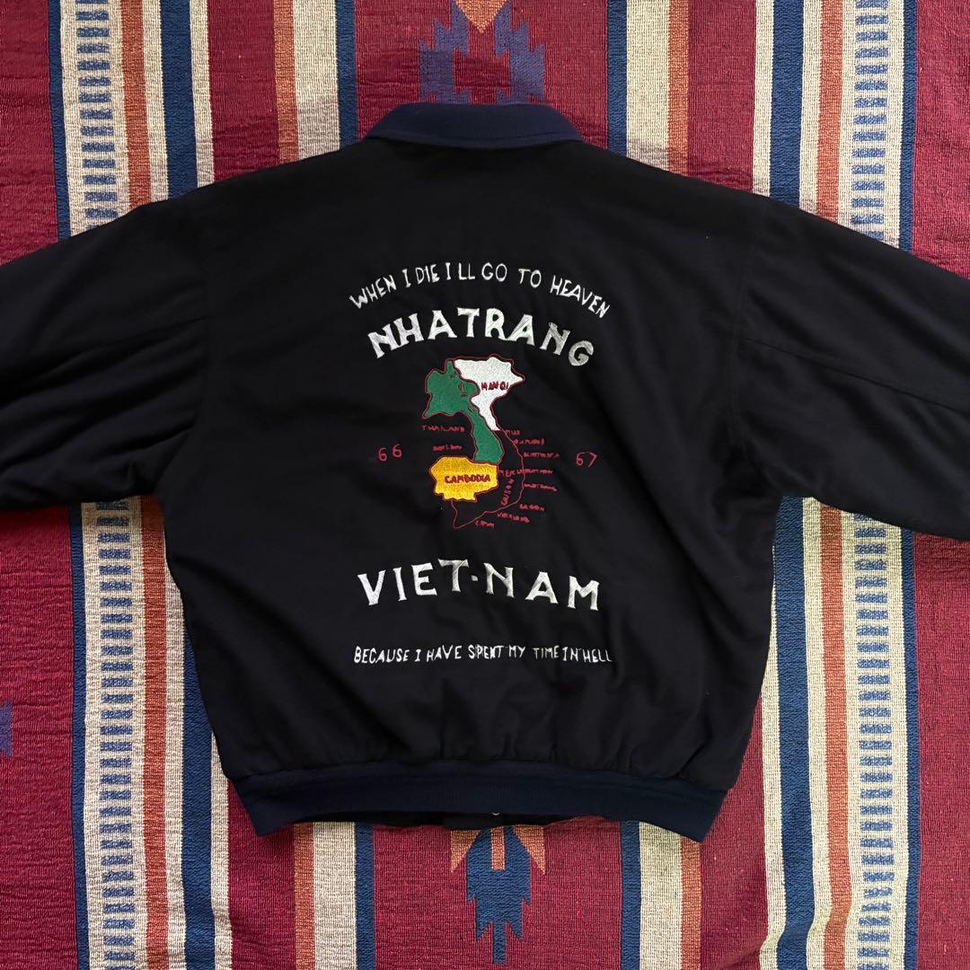 希少L★90sベトジャン【天国と地獄】スーベニアジャケット 刺繍 虎福 地図 黒