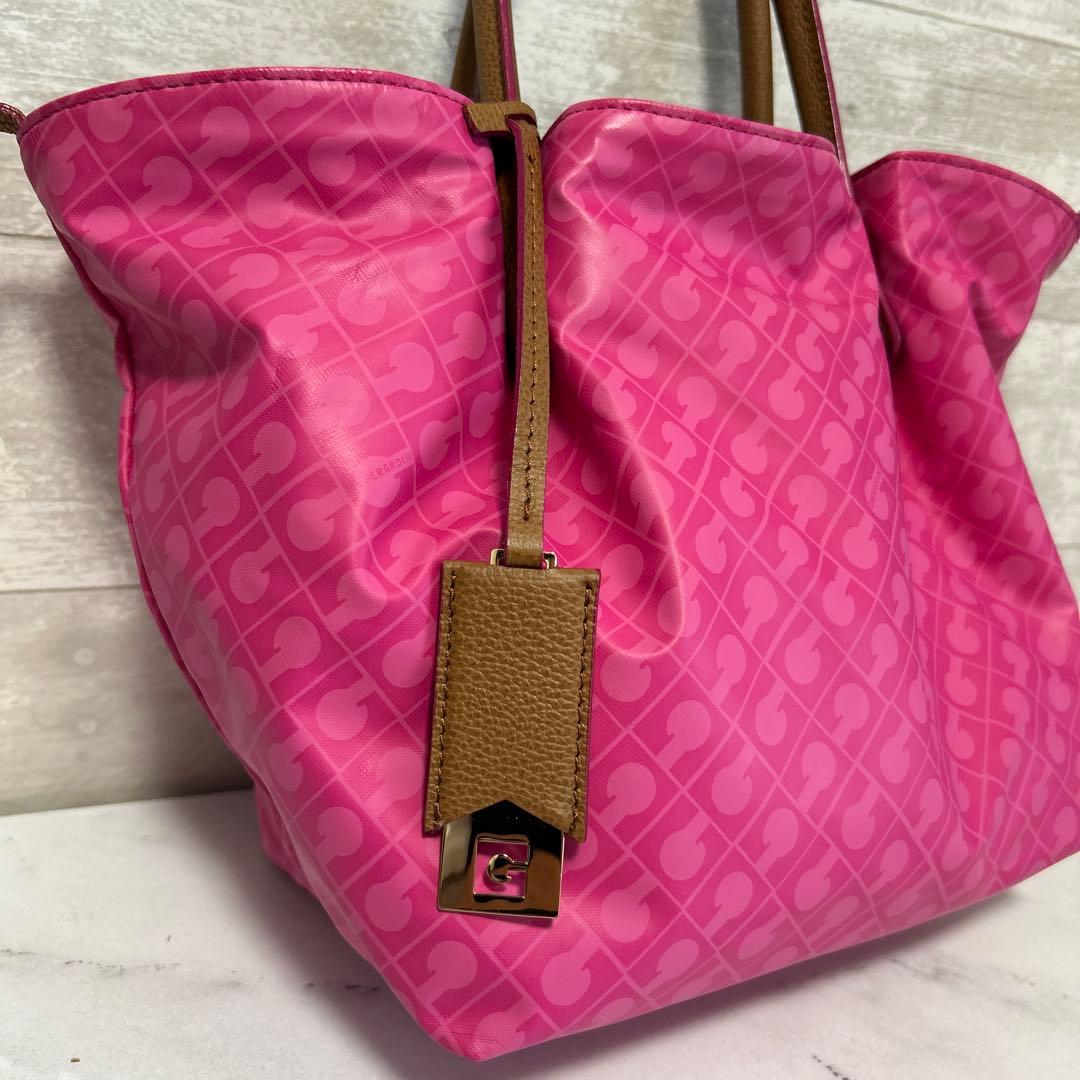 美品　GHERARDINI レザートートバッグ ブラウン　ピンク　リバーシブル
