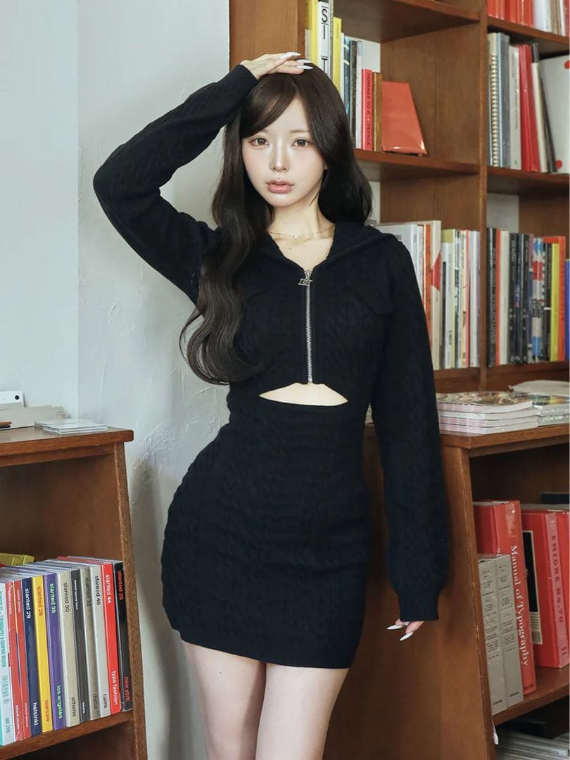 darich ダーリッチ　オープンケーブルニットミニワンピース