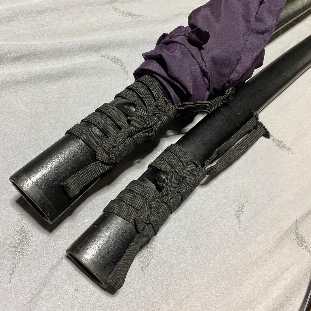 模造刀大(刀袋付)小2本 黒柄 雲龍楕円鍔 黒梨地鞘