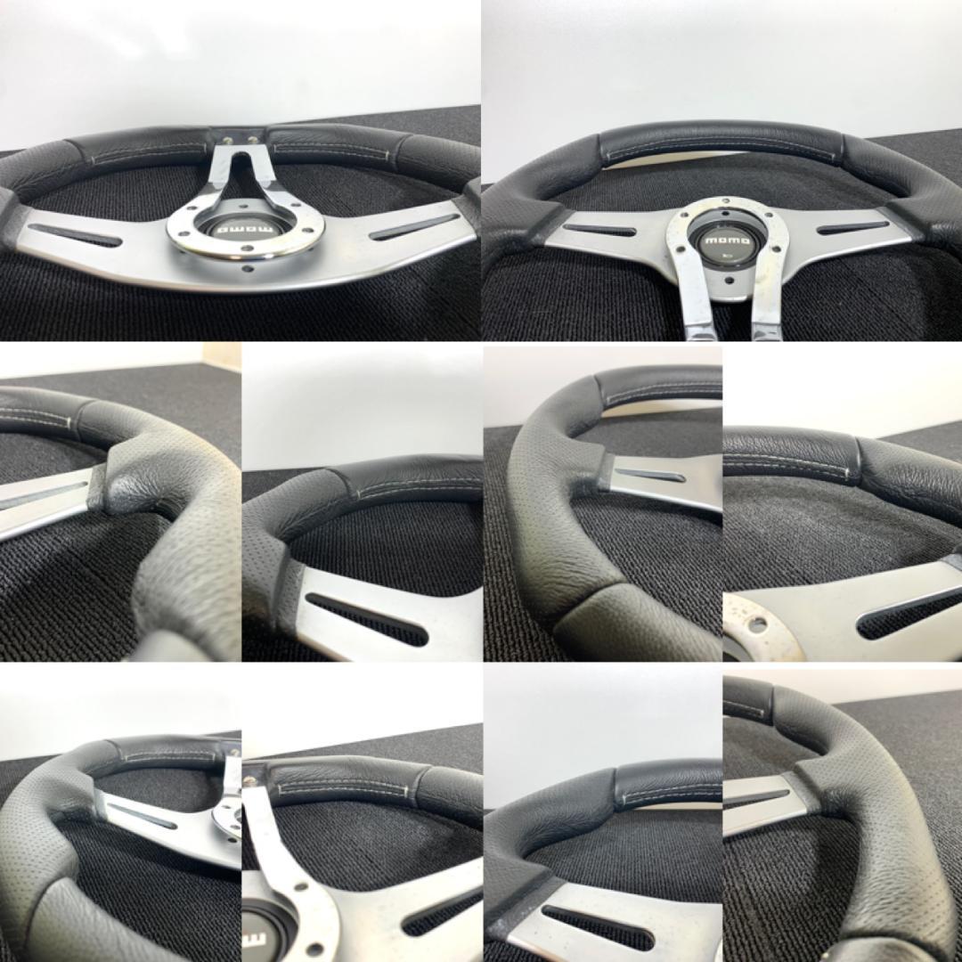 モモ トレックR ステアリング 35パイ ブラックレザー×シルバースポーク