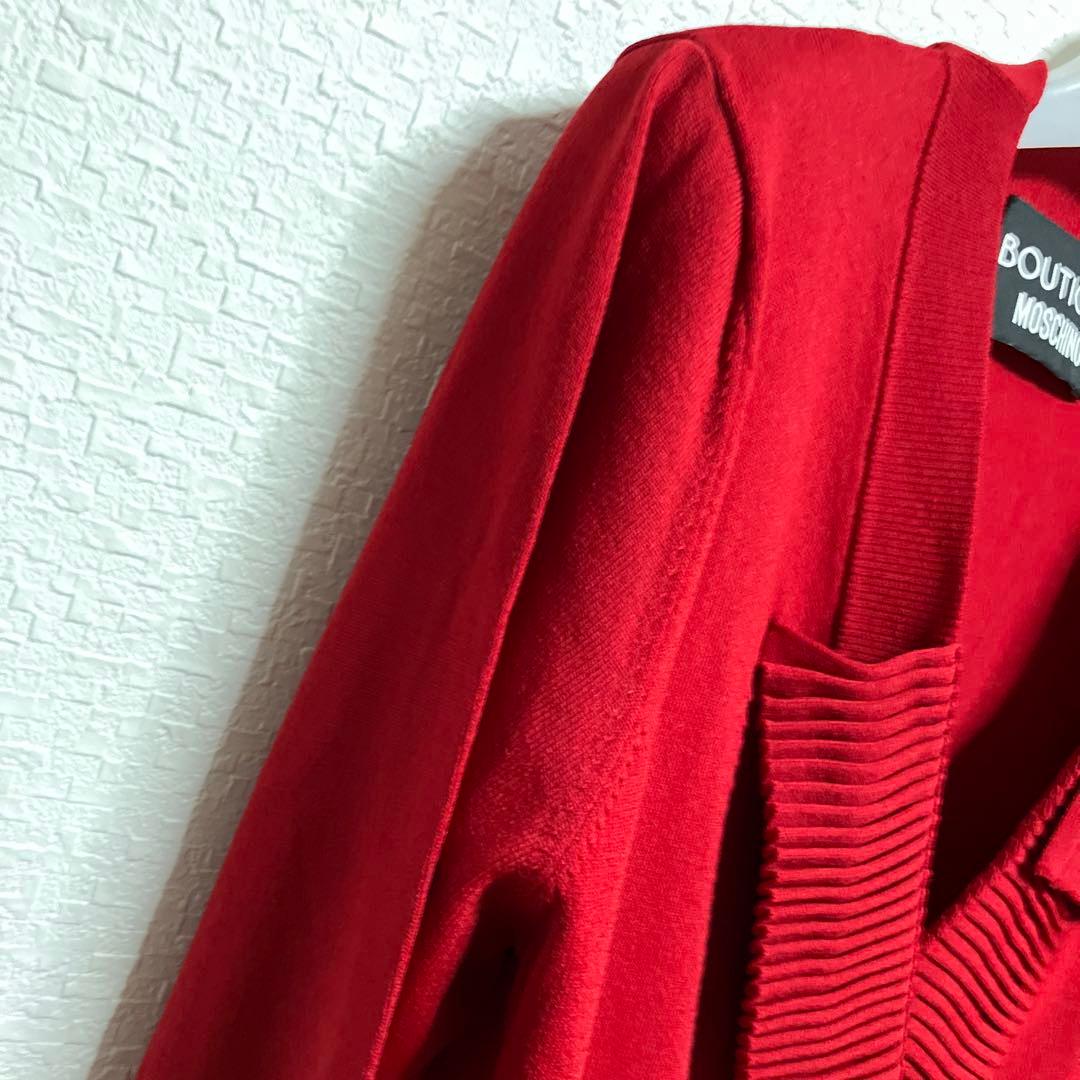 BOUTIQUE MOSCHINOプリーツフリル・リボン付きレッドカーディガン