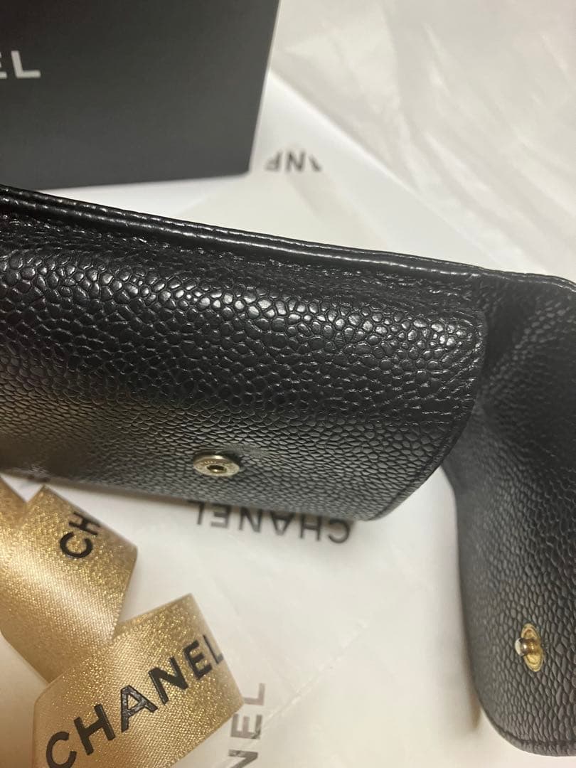 美品CHANEL キャビアスキン シガレットケース ブラック正規品 小物入正規品