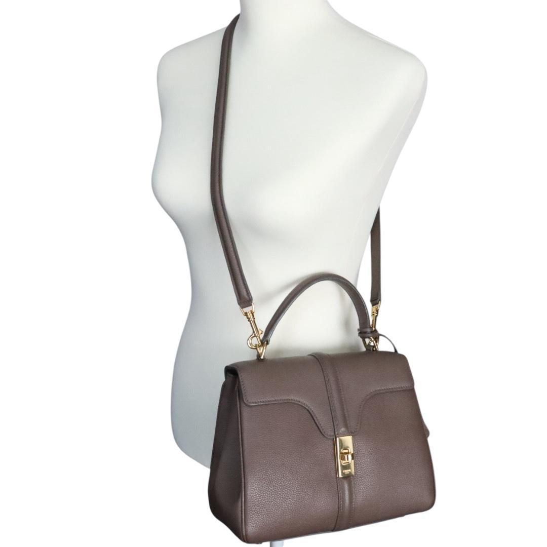 美品　セリーヌ　レザー　１６セーズ　スモール　２WAY ハンドバッグ　グレージュ