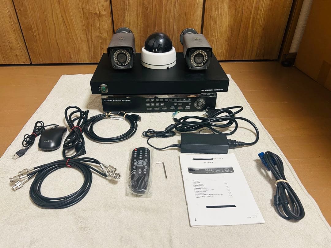 【高画質】フルHD防犯カメラ一式セット(レコーダー カメラ3台 電源ユニット)