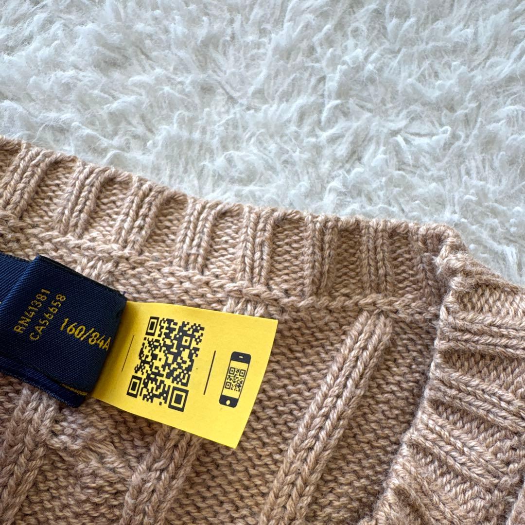 美品　ポロラルフローレン　クルーネックケーブルニット　ベージュ　現行タグ