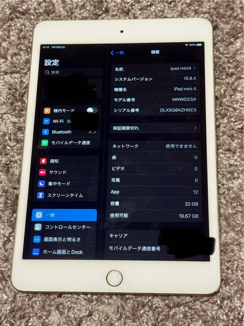 iPad mini4 MNWG2J/A 32GB セルラー