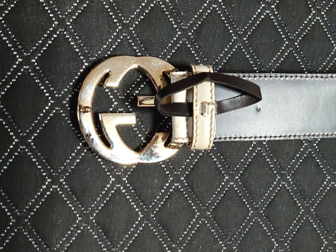 【レア】GUCCI レザーシマベルト インターロッキング ＧＧバックルベルト