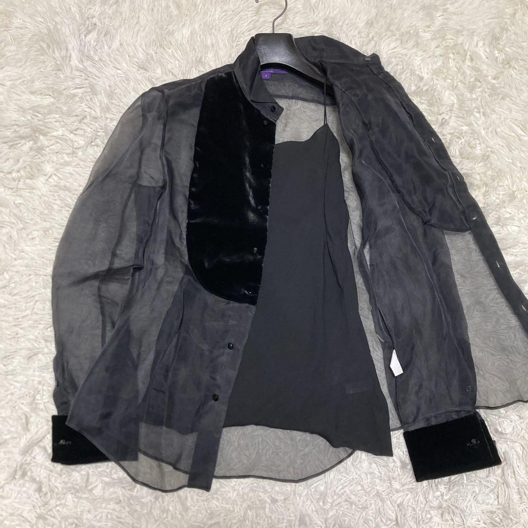 極美品✨現行ラルフローレン　パープルレーベル　シルク　ベロア　ブラウス　M 黒