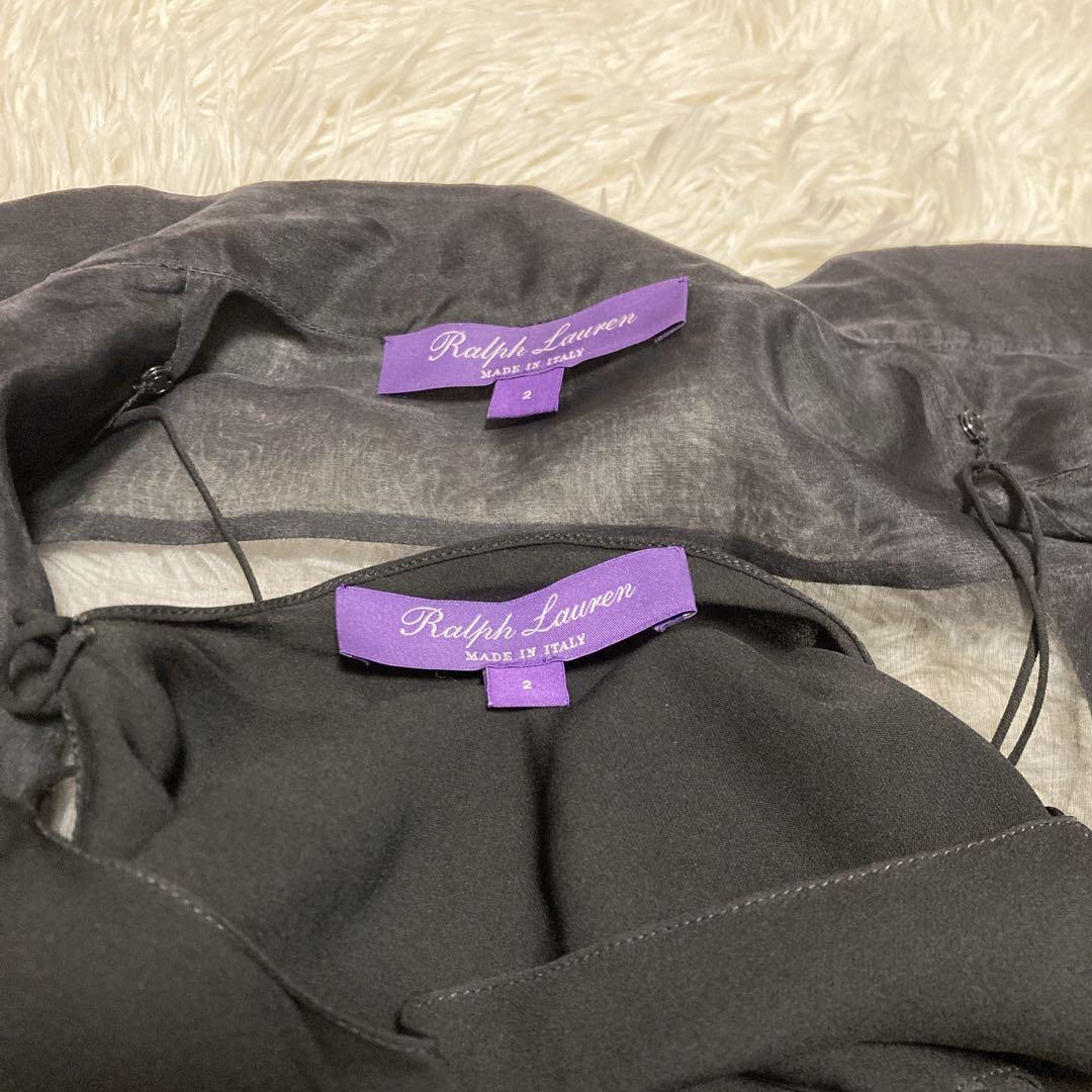 極美品✨現行ラルフローレン　パープルレーベル　シルク　ベロア　ブラウス　M 黒
