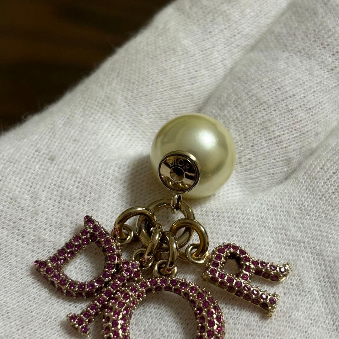 ［美品］ディオール　トライバル　ピアス　パール　ロゴ　ラインストーン　シングル