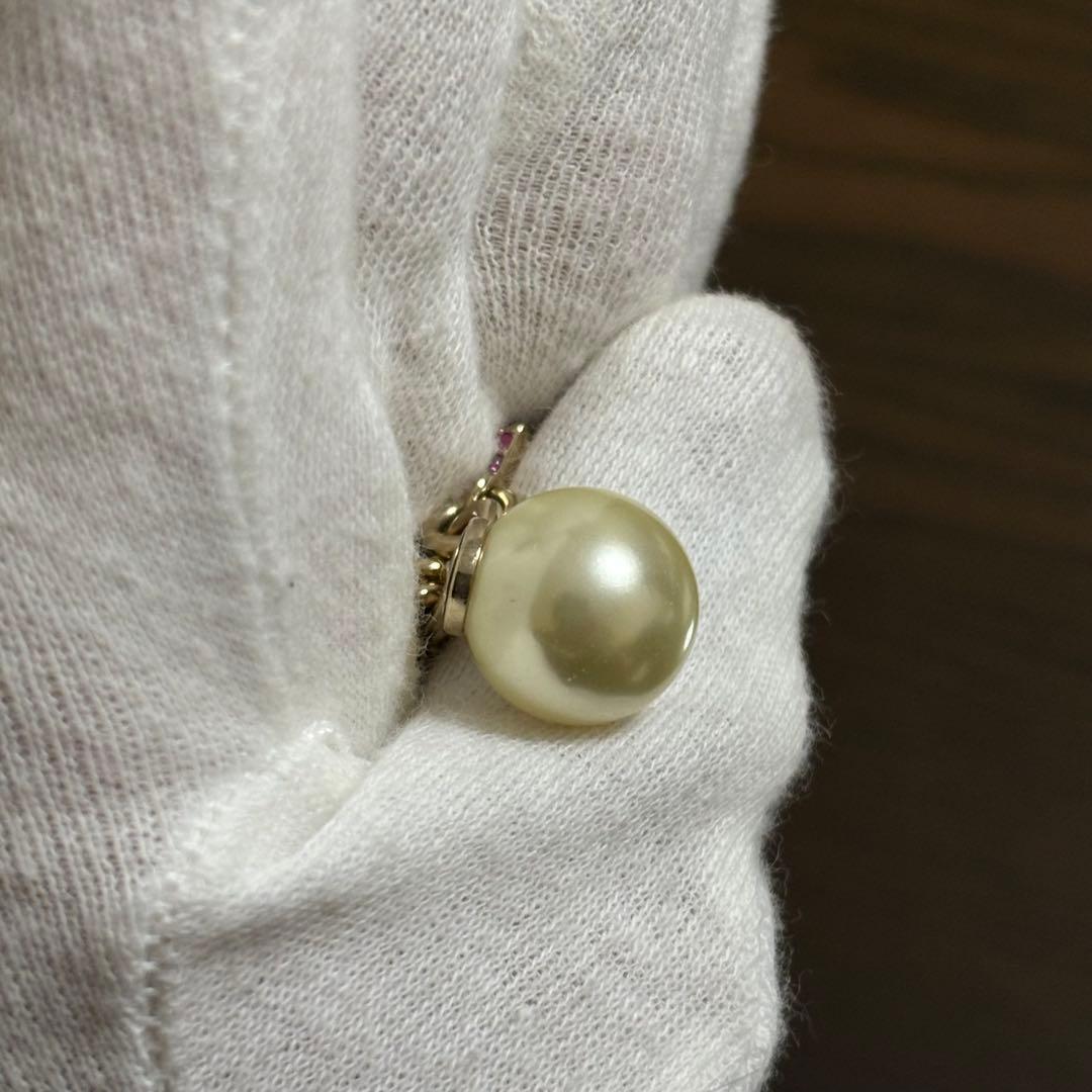 ［美品］ディオール　トライバル　ピアス　パール　ロゴ　ラインストーン　シングル