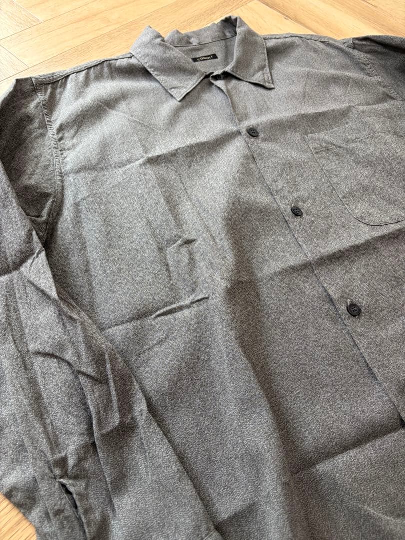 試着のみ　22ss COMOLI コモリ　ヨリ杢オープンカラーシャツ　グレー　2