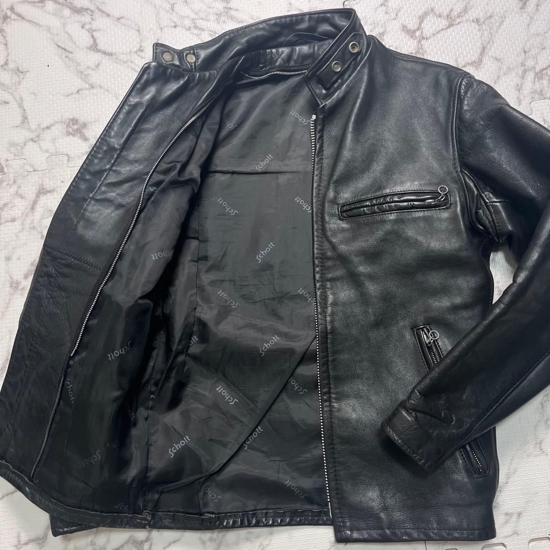 【米国製】schott シングルライダース 34size 黒 カウハイド 641