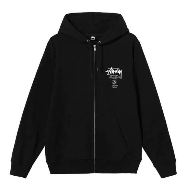 STUSSY XL ジップパーカー フードパーカー ワールドツアー