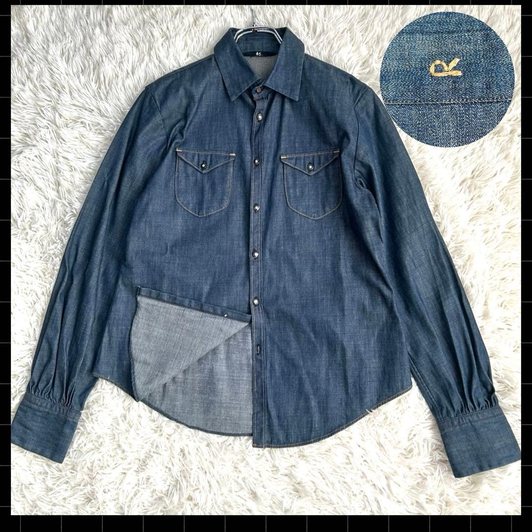 【極美品】45R インディゴ染め デニムシャツ コットン100%サイズ3 Ｒ刺繍